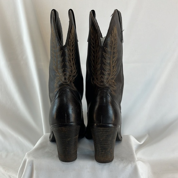 Steve Madden Frontier Brown Leather Mid-Calf Heeled Cowboy Boots - Picture 7 of 11